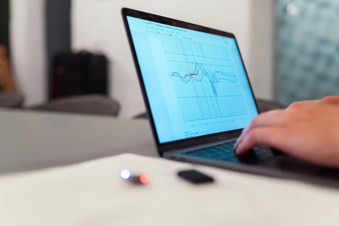 Person reviewing a chart on a laptop.