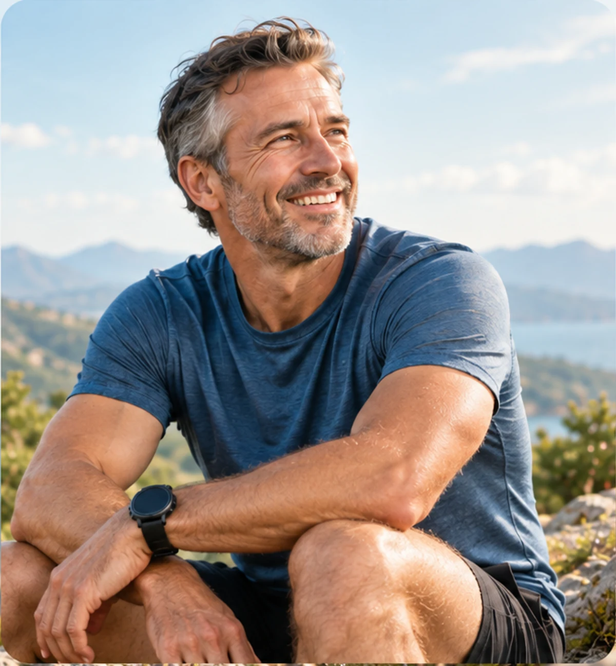 Active middle-aged man outdoors, representing strength, recovery and healthy aging.